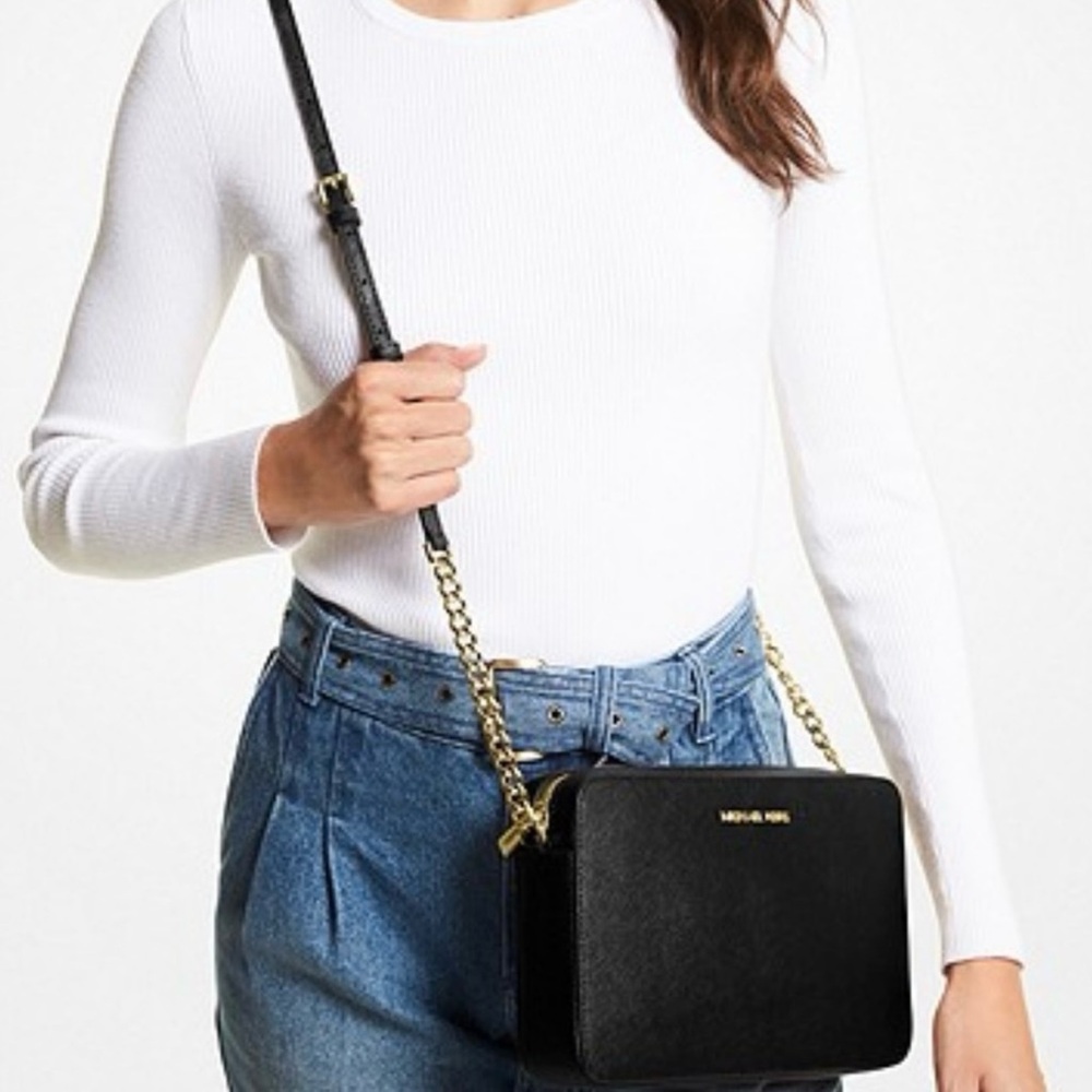 Michael Kors Jet Set Black Crossbody Saffiano Leather